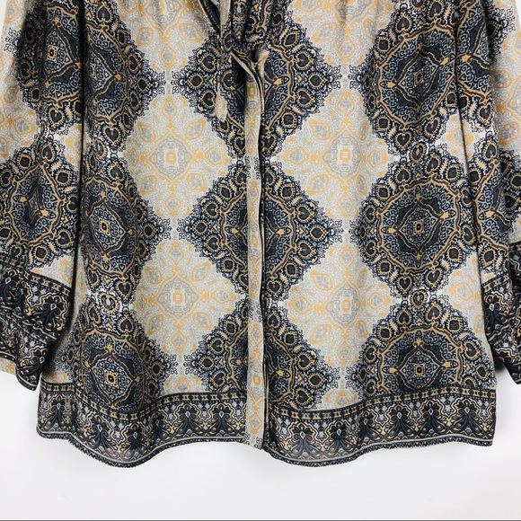 Joie grey gold 100% silk button front tie blouse - Picture 4 of 11